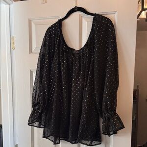 Lane Bryant Black Blouse with Gold Dots
